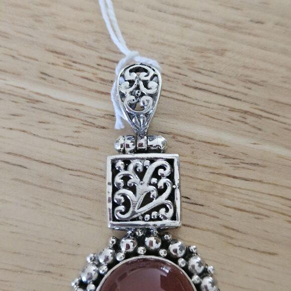 925 Sterling Silver Carnelian Agate Pendant Ornate Jewelry Orange - Picture 3 of 6